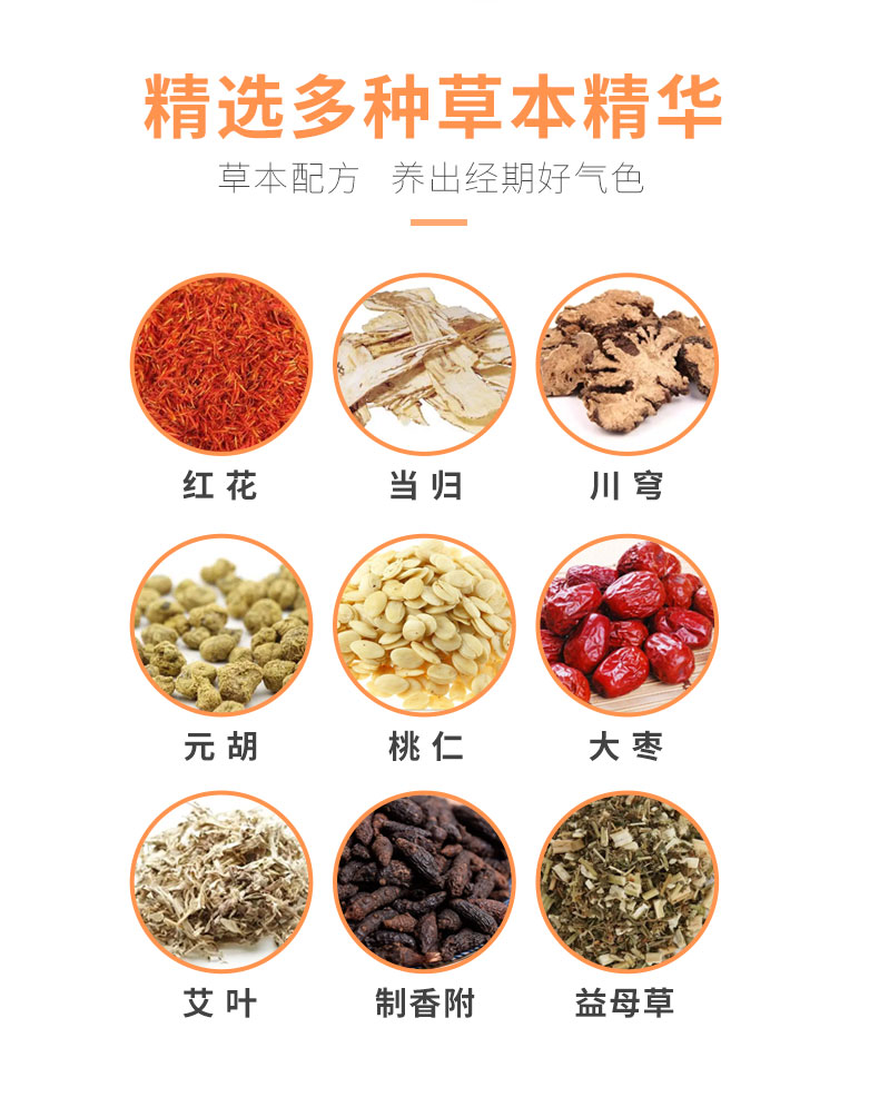 紅花、當歸、益母草等數十味草本萃取